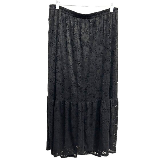 Black Lace Tiered Maxi Skirt Elastic Waistband Whimsygoth Fairycore - Picture 1 of 9